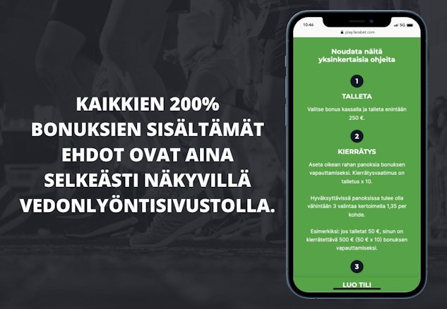 200 vedonlyontibonus ja sen ehdot mobiilissa