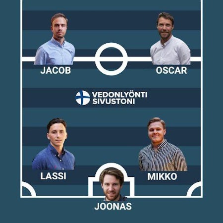 Vedonlyontisivustoni.com tiimissä työskenteleen Jacob, Oscar, Lassi, Mikko ja Joonas